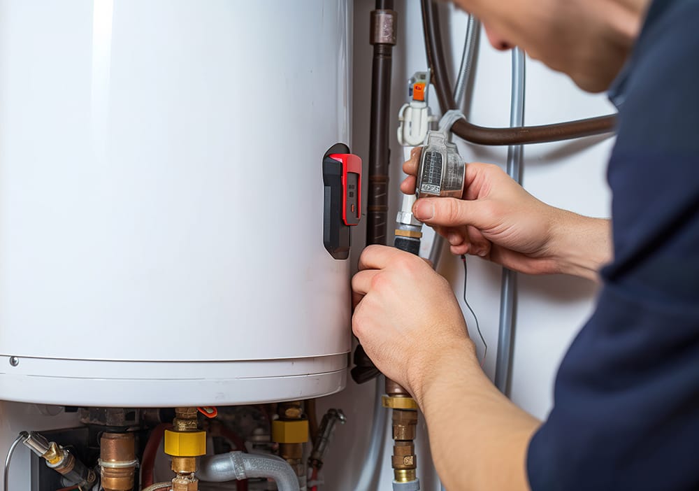 Technician repairing pipes connected to a water heater in Lutz